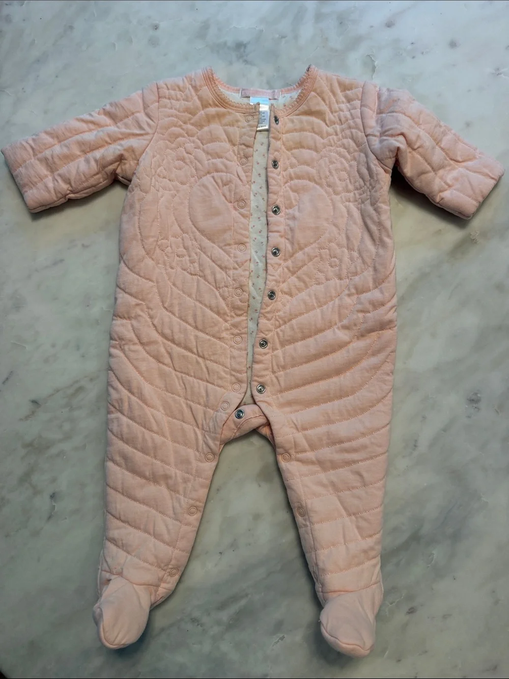 Janie & Jack Baby Quilted One-Piece Footed Romper - Light Peach